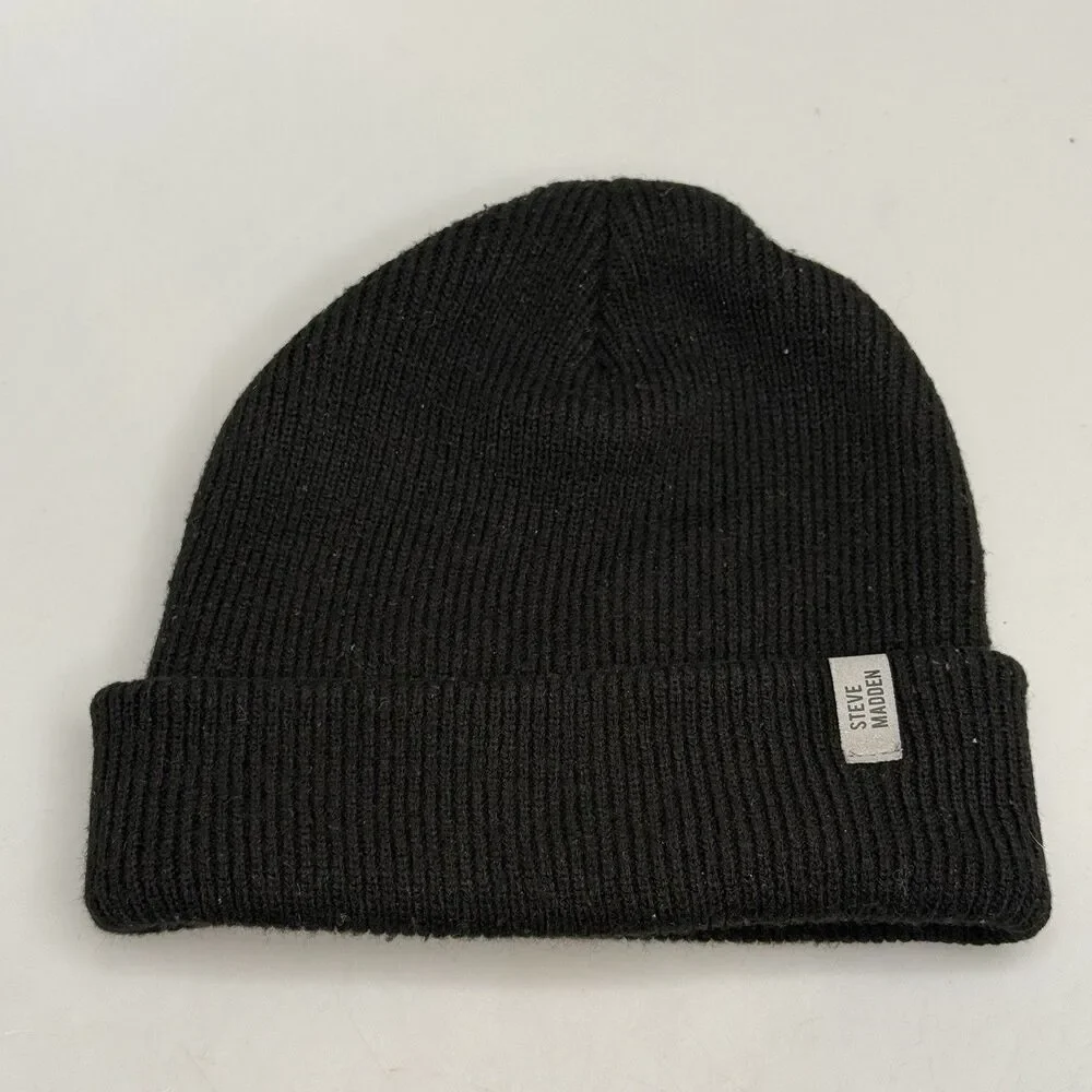 Steve Madden Women's Black Knit Beanie 100% Acrylic OSFA Winter Hat